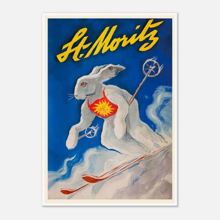 Galrie Vintage St Moritz Switzerland Ski Bunny Poster for Home Decor, Poster Only, A2 42 x 60cm (16 x 24inch)