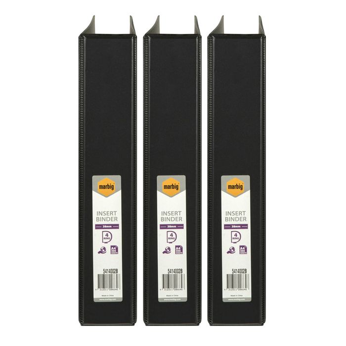 3x Marbig Clearview 4 D-ring Insert Binder A4 File 38mm Document Organiser Black