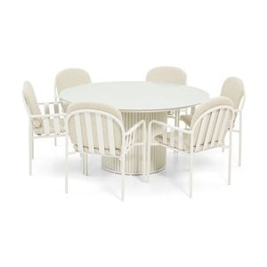 Mornington Outdoor 1.5m Round Dining Setting With 6 Chairs White