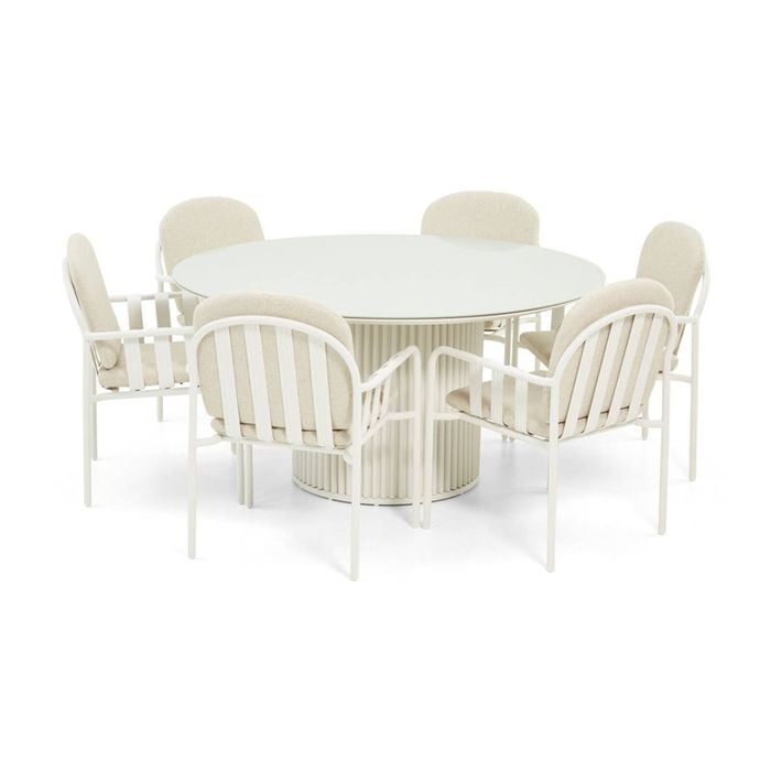 Mornington Outdoor 1.5m Round Dining Setting With 6 Chairs White
