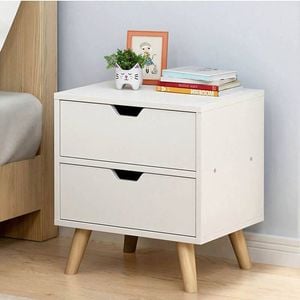 Wood Bedside Nightstand Drawers Table - White