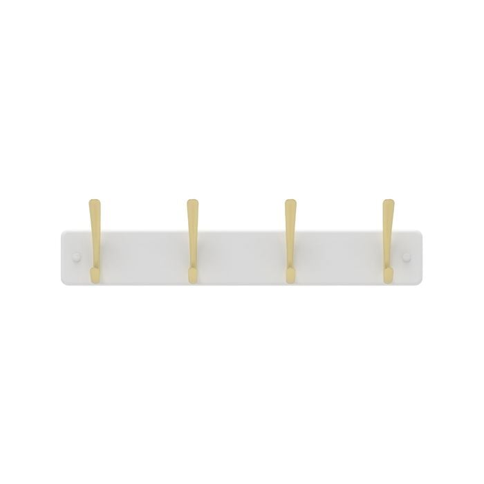 MODE 4 Brushed Brass Hooks on White Board Hat and Coat Rack