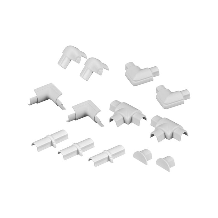 D-Line 16 x 08mm White 13 Piece Smooth Fit Cable Cover Accessories Bends Connectors Endcaps