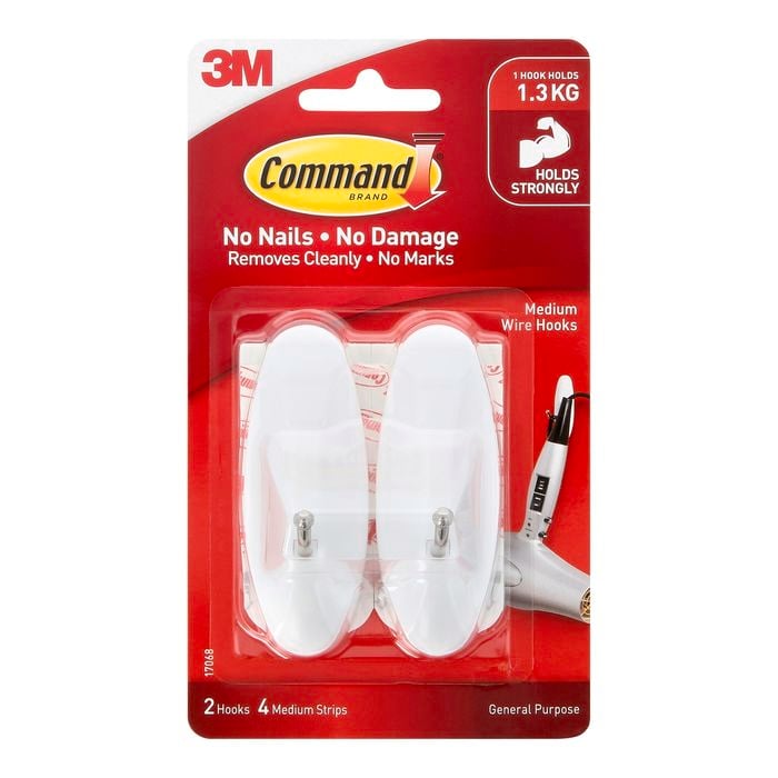 Command™ Medium White Adhesive Wire Hooks - 2 Pack