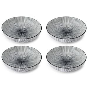 4PK Mikasa Stripe Ceramic Bowl Round Dinnerware 21cm Black
