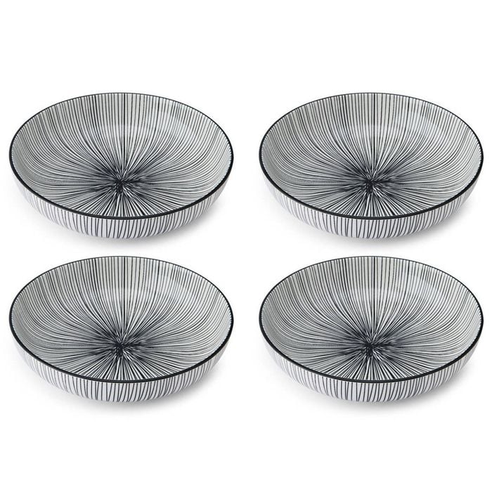 4PK Mikasa Stripe Ceramic Bowl Round Dinnerware 21cm Black