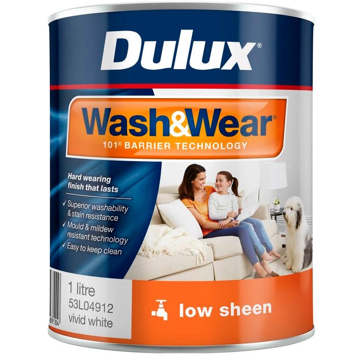 Dulux Wash&Wear Low Sheen Vivid White Interior Paint - 1L