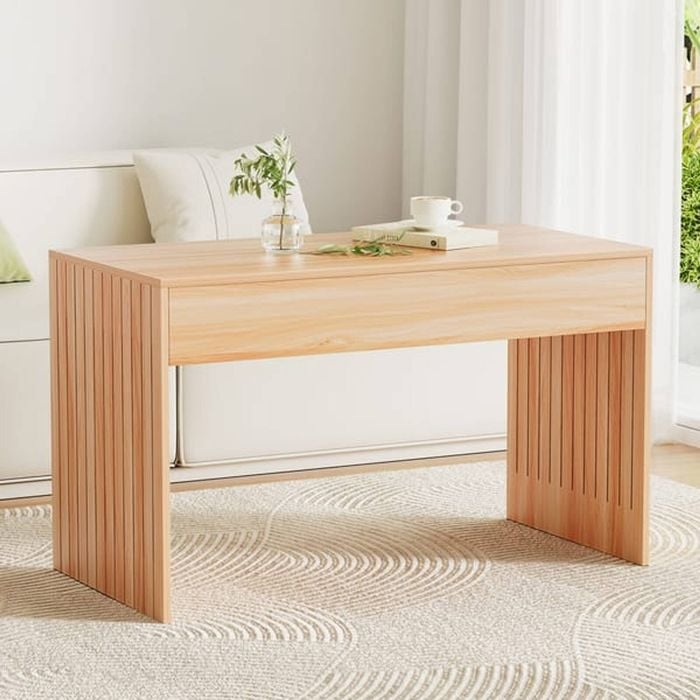 Homfurn Sofa Table – Rectangle Fluted Side, 100cm, E1 Mdf, 60kg Capacity, Oak