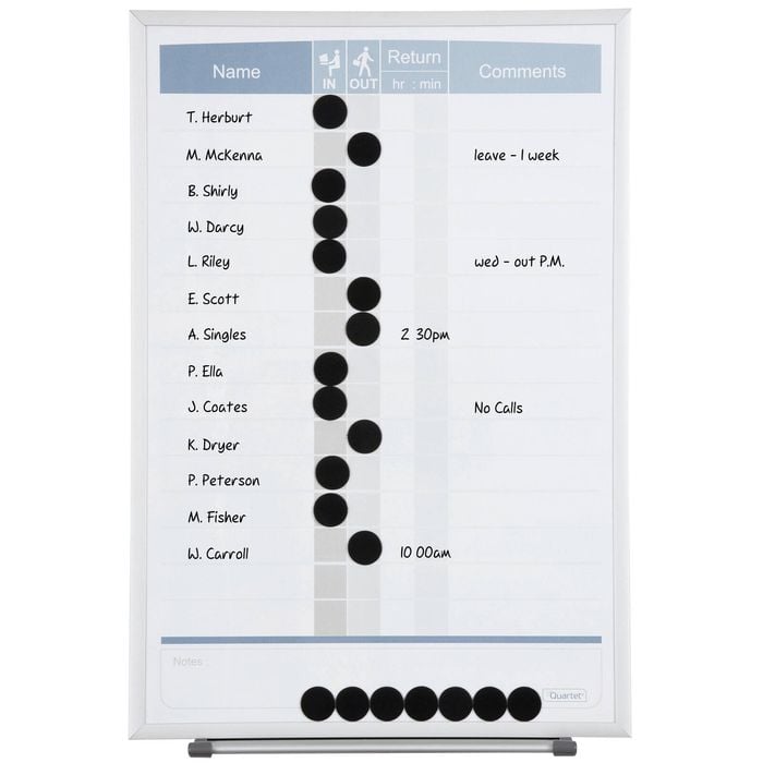 Quartet 41x28cm Magnetic In/out Board Matrix Personnel Whiteboard W/ Dots/marker