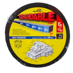 Moroday 13mm x 6m Self-Adh Black Expanding Foam