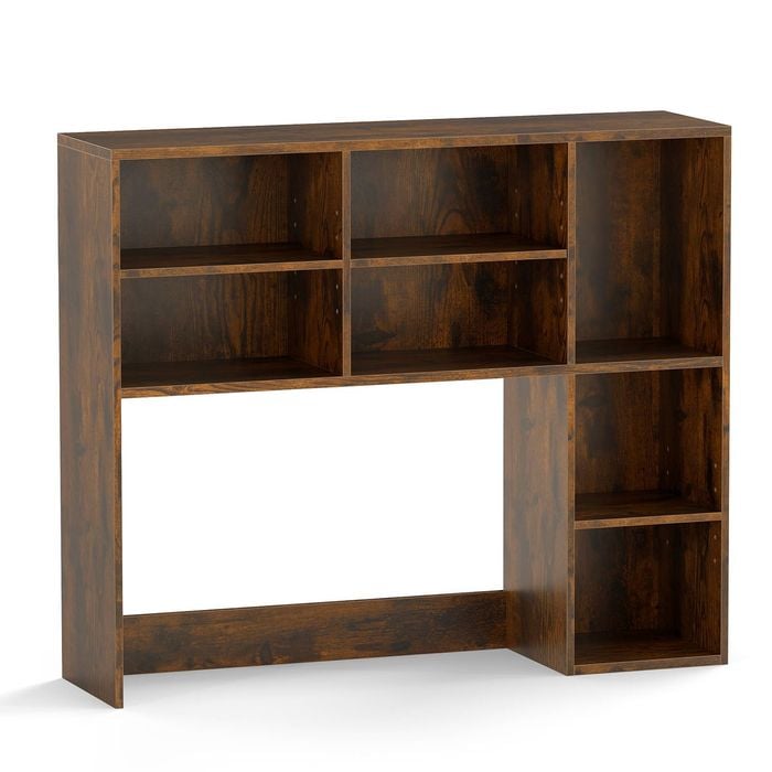 Costway Desktop Bookshelf Adjustable Table Hutch for up to 27” Monitors Brown