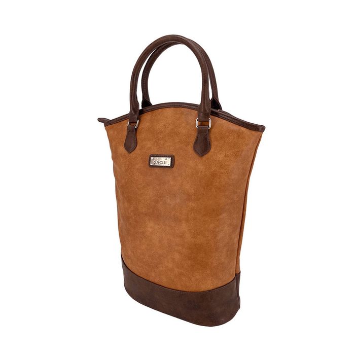 Sachi Two Bottle Leak Proof Wine Tote Carry Bag 24x13x36cm Faux Leather Tan