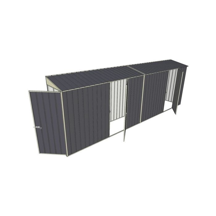 Build-a-Shed 0.8 x 6 x 2m Single Hinged Door Skillion Shed with Dual Single Hinged Side Doors - Grey