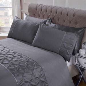 Dreamfields Double Pintuck Diamante Diamond Band GREY Color Soft Quilt Doona Duvet Cover Set