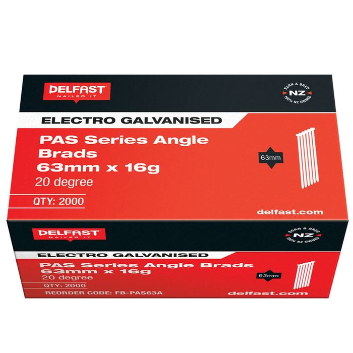 Delfast 63mm 16ga Electro Galvanised Angle Brads - 2000 Pack