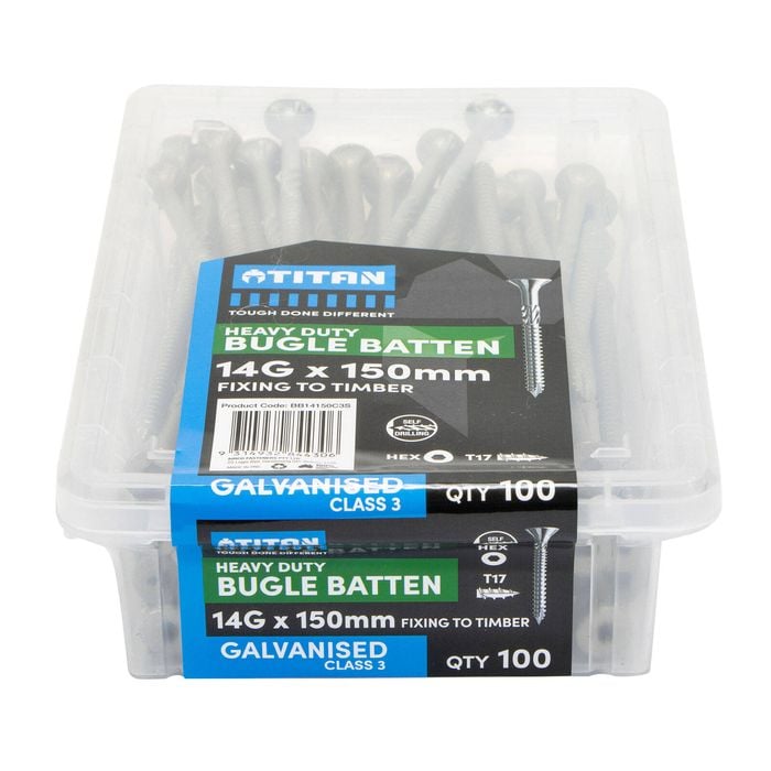 Titan 14G x 150mm CL3 Galvanised Bugle Batten Screw - 100 Pack
