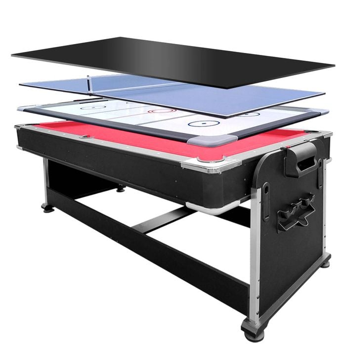 Leaf Living Versa 2026 4-in-1 7ft Convertible Table White Frame Air Hockey Pool Dining Tennis - Red Felt