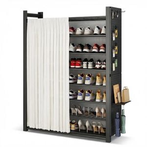 Lauft Black 8-Tier Carbon Steel Shoe Rack Organiser Storage | 100cm Wide, Tall