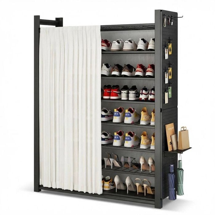 Lauft Black 8-Tier Carbon Steel Shoe Rack Organiser Storage | 100cm Wide, Tall