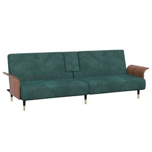 vidaXL Sofa Bed with Cup Holders Dark Green Velvet day bed sofa couch bed