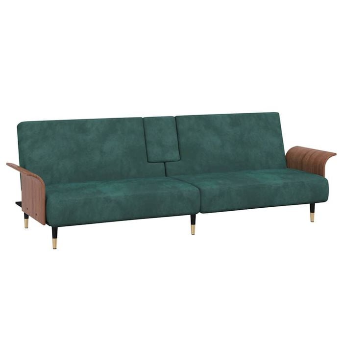 vidaXL Sofa Bed with Cup Holders Dark Green Velvet day bed sofa couch bed