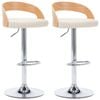 vidaXL 2x Bar Stools Cream Faux Leather and Bentwood Pub Counter Chair Seat