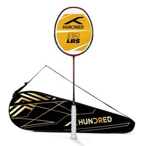 HUNDRED Medal Master Strung Badminton Racket (Dark Red/Black, Standard Size) | Material: Carbon Fibre | with Full Racket Cover