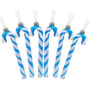 Catzon 6 Pcs Glitter Candy Cane Christmas Ornaments with Golden Ropes-Blue