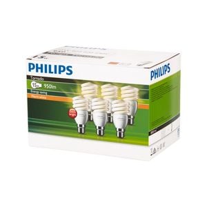 Philips Spiral B22 CFL 950Lm Warm White 15W Globe - 6 Pack
