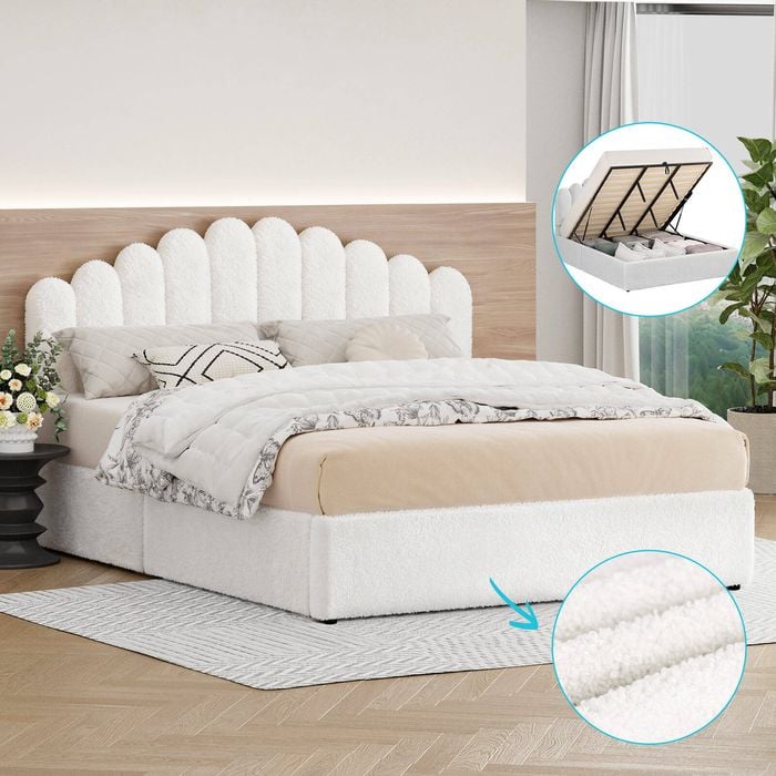Alfordson Bed Frame King Size Gas Lift Storage Base Wooden Boucle Mutis