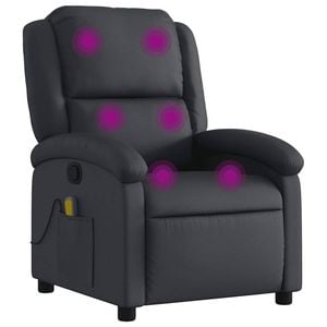 vidaXL Massage Recliner Chair Reclining Armchair Single Sofa Black Real Leather
