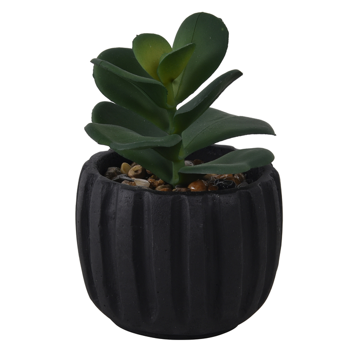 Un-Real 11cm Black Fluted Pot Artificial Succulent