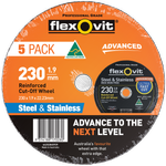 Flexovit 230 x 1.9 x 22.23mm Black Metal Cut Off Wheel - 5 Pack