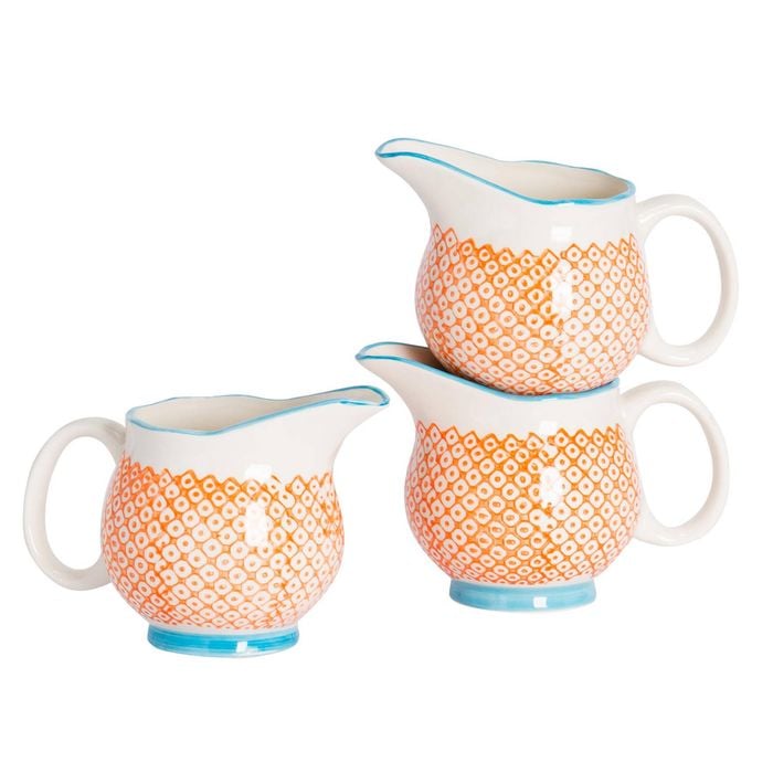 Nicola Spring 6 Piece Hand Printed Milk Jugs Set - Stoneware Tea Coffee Cappuccino Pitchers - 300ml