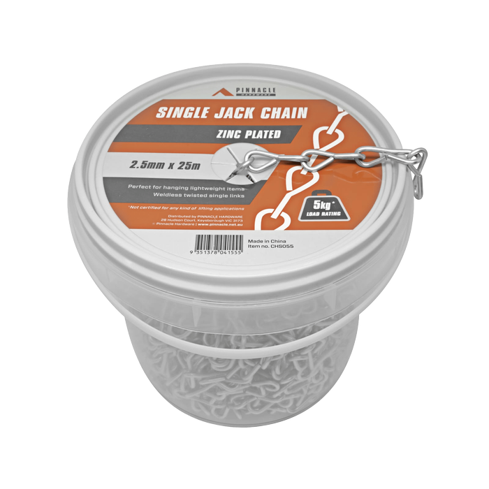 Pinnacle 2.5mm x 25m Zinc Plated Single Jack Chain - Bulk Tub
