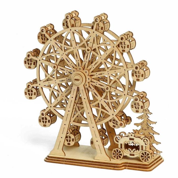 P&P Multicolour 104 Piece Wooden Christmas Ferris Wheel 3D Puzzle Model Building Kit