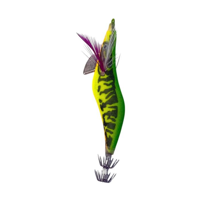 Forceten Inked Squid Jig - Lime Tiger Glow