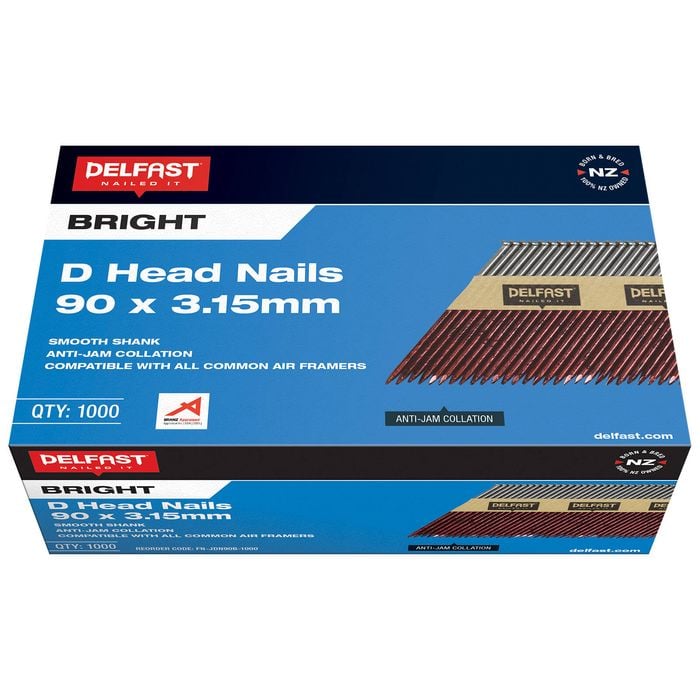 Delfast 90 x 3.15mm D-Head Bright Nail - 1000 Pack