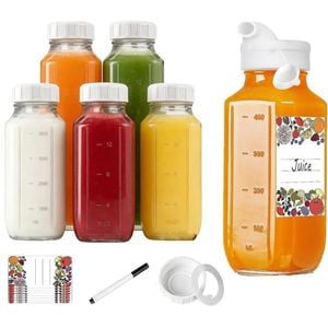 Fohoa 6 Pack 16 Oz Glass Juice Bottles With Leakproof Lids And Measurement Marks