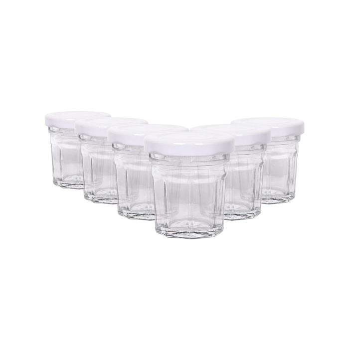 Argon Tableware Glass Jam Jars with White Lids - 30ml - Pack of 6