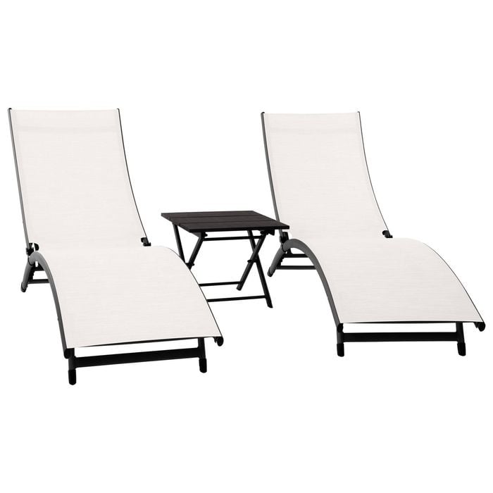 Vivere Coral Springs Phifer & Aluminum Outdoor Pool Lounger Set (3pc) - Pearl