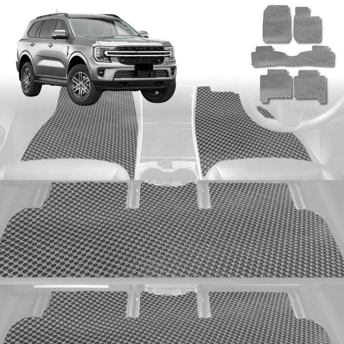 6D Diamond Car Floor Mats for Ford Everest 2022-Current-Ultimate Set-Grey-Outback GT