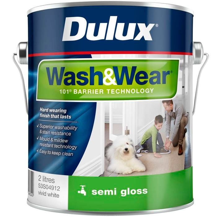 Dulux Wash&Wear Vivid White Semi-Gloss Interior Paint - 2L