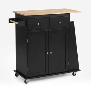 Lauft Black Rolling Kitchen Island Trolley | 2 Door Cabinet Mobile Cart