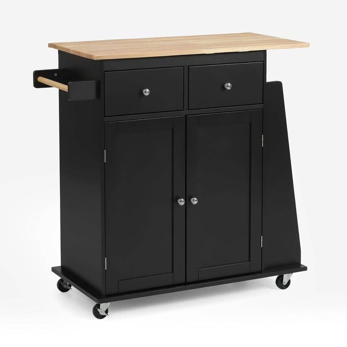 Lauft Black Rolling Kitchen Island Trolley | 2 Door Cabinet Mobile Cart