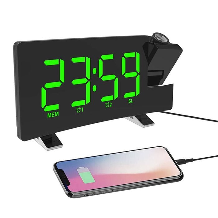 Catzon Projection Alarm Clocks With Fm Radio & 4 Level Brightness-green
