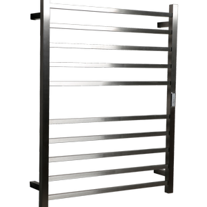 Hotwire 130W 900 x 700mm Brushed Nickel 10 Bar Flat Square Heated Towel Rail with Timer