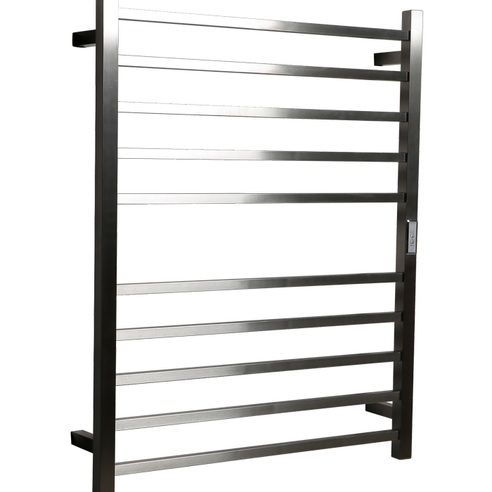 Hotwire 130W 900 x 700mm Brushed Nickel 10 Bar Flat Square Heated Towel Rail with Timer