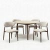 Milo 5pc Dining Set 120cm Round Table Sintered Stone Top Beige Chair Walnut