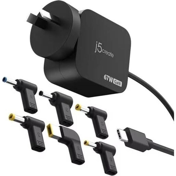 J5create Gan Pd Usb-c Mini Compact 67w Fast Charger W/ 6 Dc Connectors